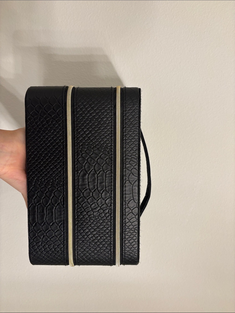 Lancôme Black Textured Cosmetic Bag with Gold Zippers